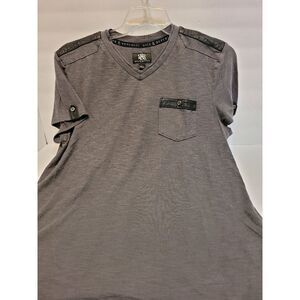 Rock & Republic gray t shirt w/faux‎ leather accents, size Large